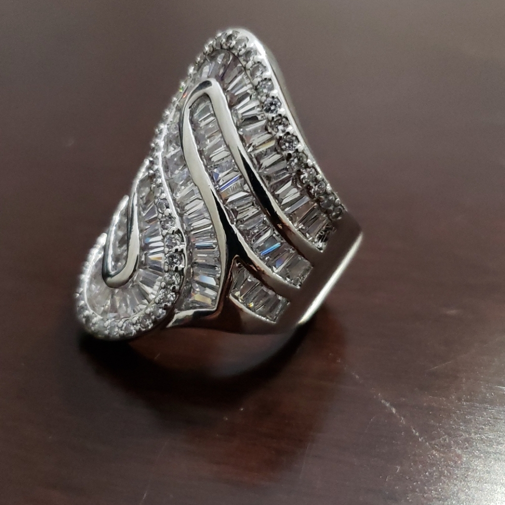 FINAL SALE White Sapphire  Baguette Ring - Picture 2 of 4